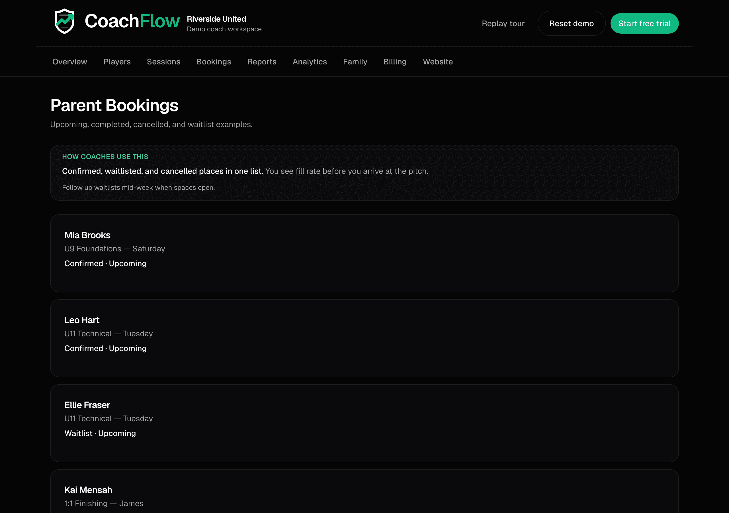 Parent Bookings in Awarix — confirmed places on training