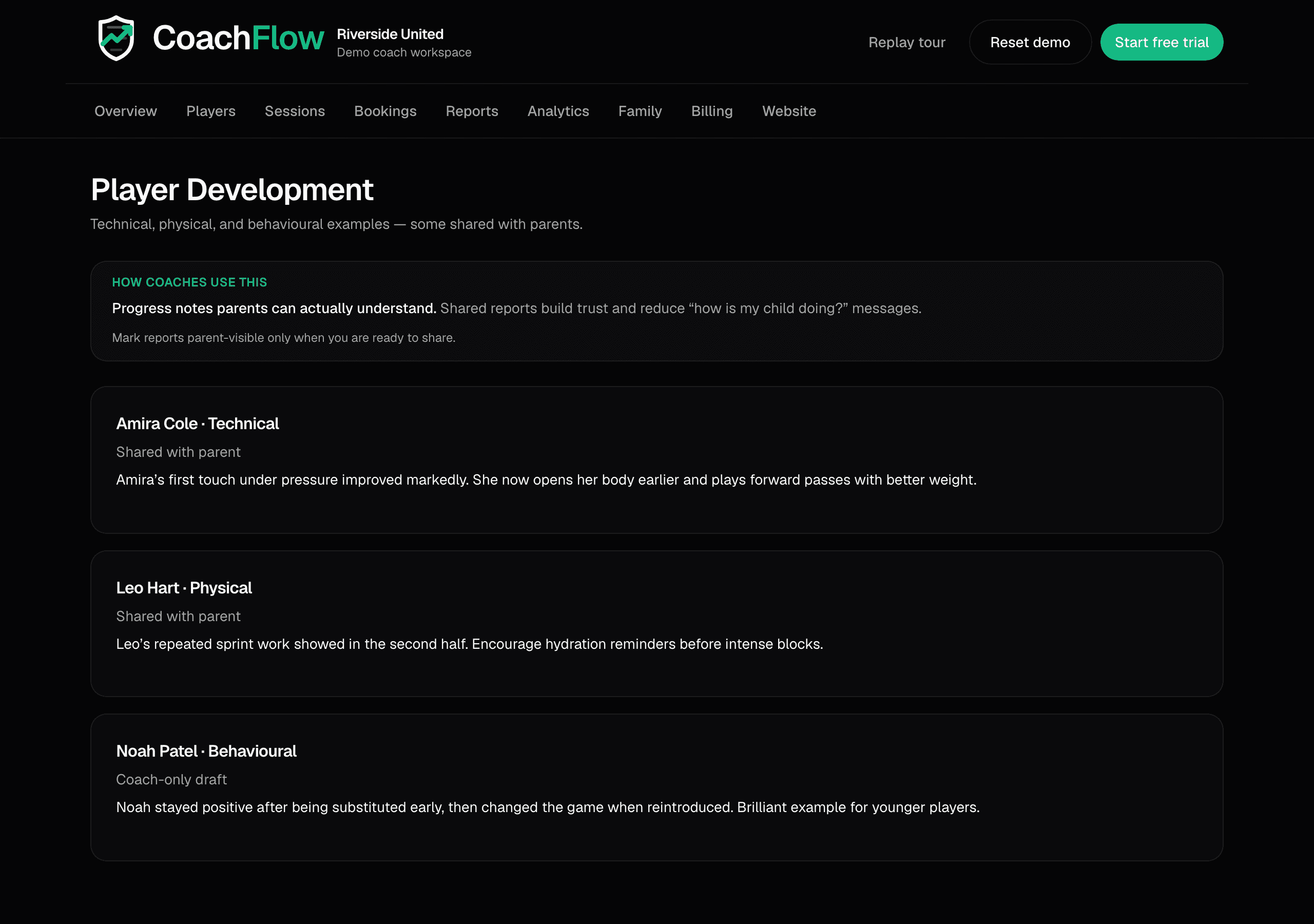 AI player development reports in Awarix